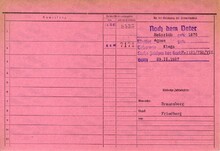 Jindřich Palkovský ml.,&nbsp;domovská karta, rub. Zdroj: Archiv města Ostravy, Archiv města Moravská Ostrava, domovská kartotéka