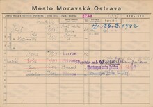 František Karč, domovská karta. Zdroj: Archiv města Ostravy, Archiv města Moravská Ostrava, domovská kartotéka