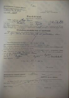 Osvědčení H. Davida o&nbsp;protinacistickém odboji. Vojenský historický archiv, Osvědčení dle zákona č. 255/1946 Sb.,&nbsp;čj. 88967/47 