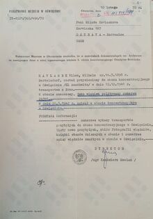 Potvrzení o&nbsp;úmrtí Viléma Havláska v&nbsp;Osvětimi. Zdroj: Vojenský historický archiv,  Osvědčení dle zákona č. 255/1946 Sb.,&nbsp;čj. 105924/69.