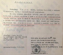 Potvrzení spoluvězně Karla Čejky o zatčení a věznění Oldřicha Havránka. Zdroj: Vojenský historický archiv, Osvědčení dle zákona č. 255/1946 Sb., čj. 63822/68.