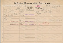 JUDr. Lev (Leo) Belza, domovská karta. Zdroj: Archiv města Ostravy, Archiv města Moravská Ostrava, domovská kartotéka