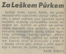 PhMr. Lešek Půrek, oznámení o&nbsp;úmrtí. Zdroj: Mladá fronta, 23. 6. 1968